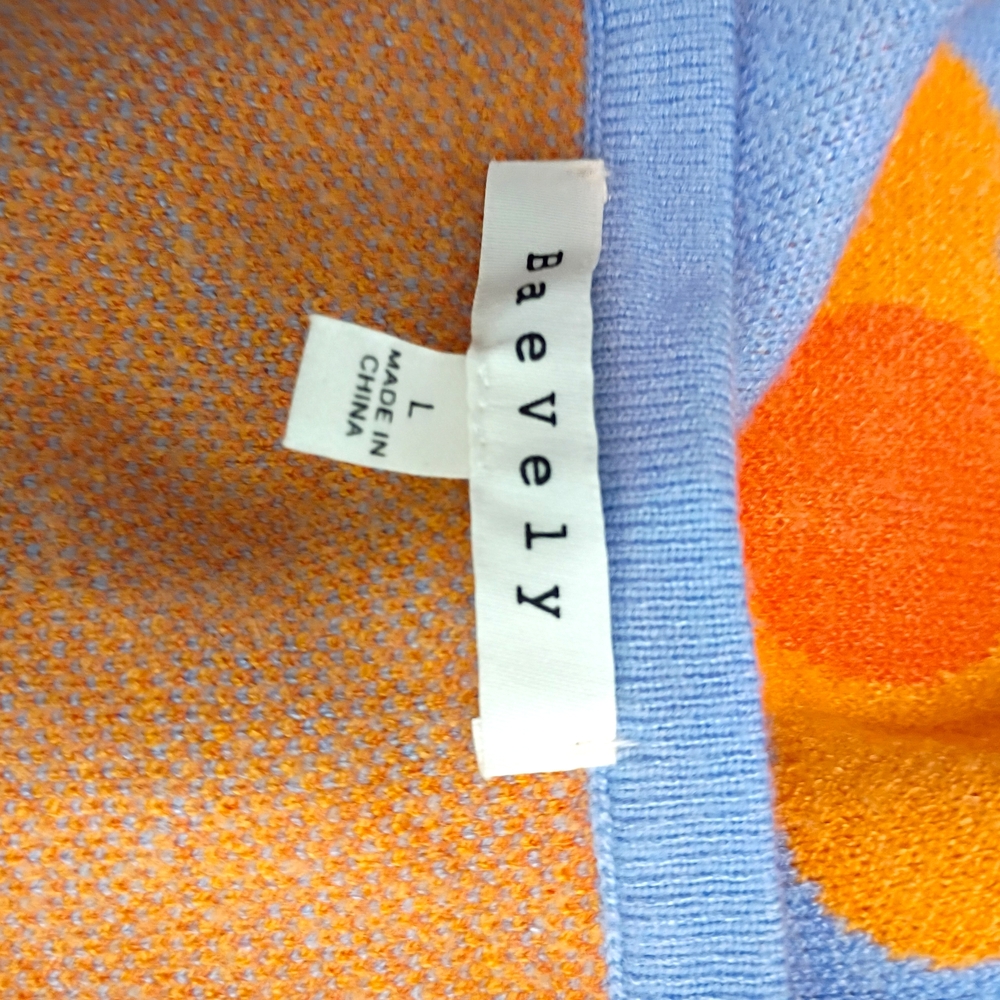 Baevely -Blue Daisy Halter Dress with Orange Floral Pattern - L - Picture 5 of 6